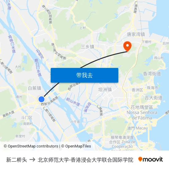 新二桥头 to 北京师范大学-香港浸会大学联合国际学院 map