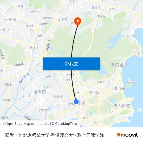 翠微 to 北京师范大学-香港浸会大学联合国际学院 map