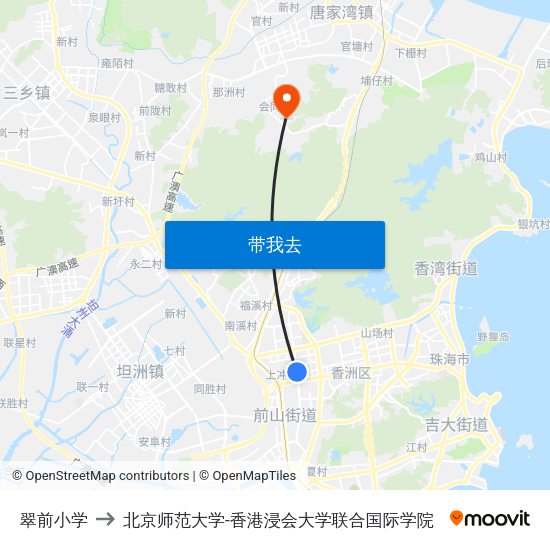 翠前小学 to 北京师范大学-香港浸会大学联合国际学院 map