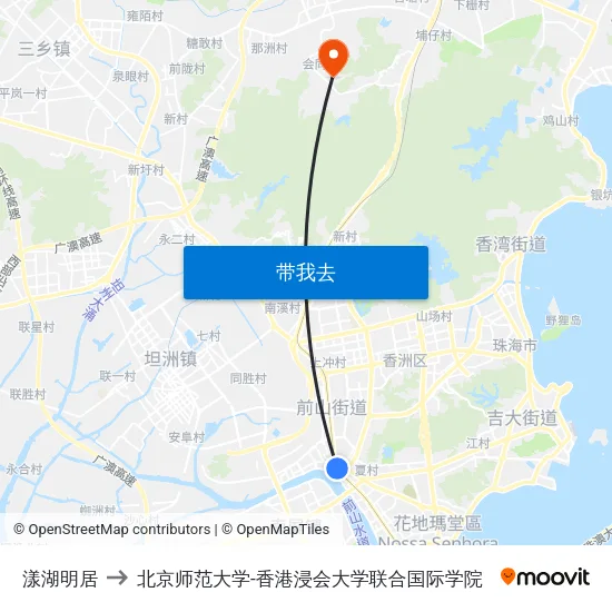 漾湖明居 to 北京师范大学-香港浸会大学联合国际学院 map
