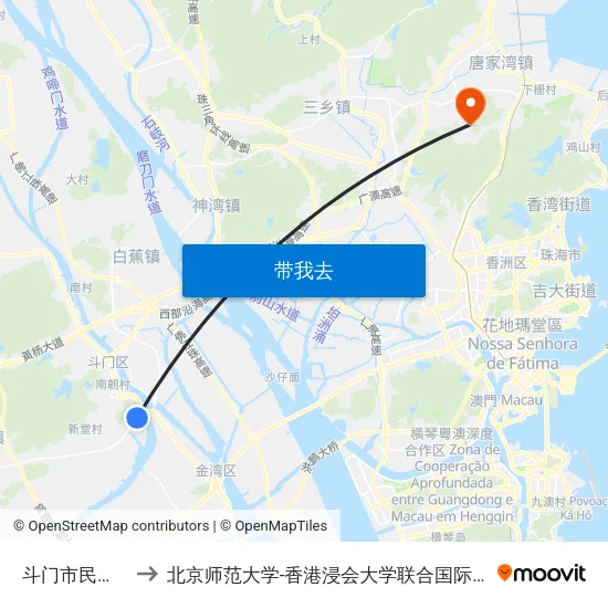 斗门市民花园 to 北京师范大学-香港浸会大学联合国际学院 map