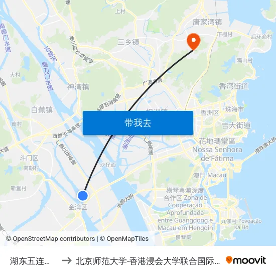 湖东五连路口 to 北京师范大学-香港浸会大学联合国际学院 map