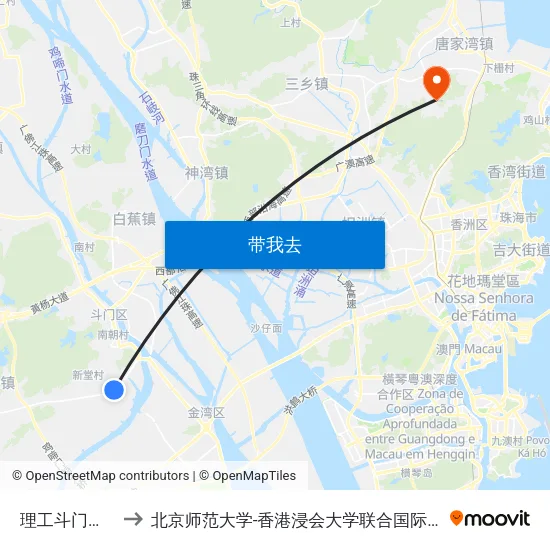 理工斗门校区 to 北京师范大学-香港浸会大学联合国际学院 map
