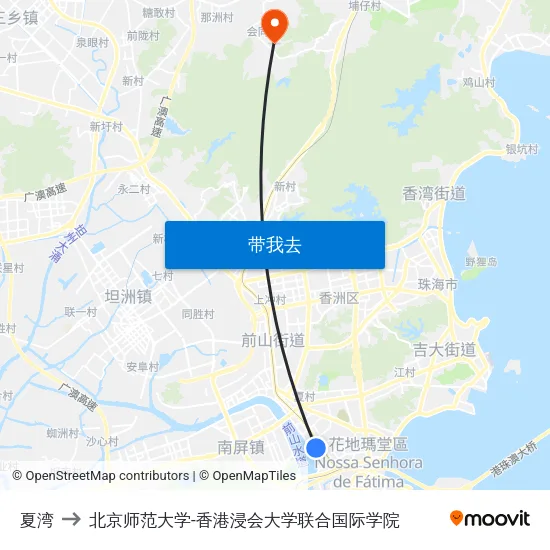 夏湾 to 北京师范大学-香港浸会大学联合国际学院 map