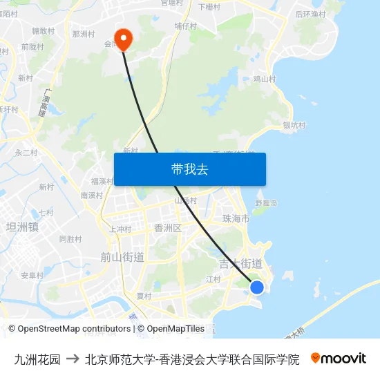 九洲花园 to 北京师范大学-香港浸会大学联合国际学院 map