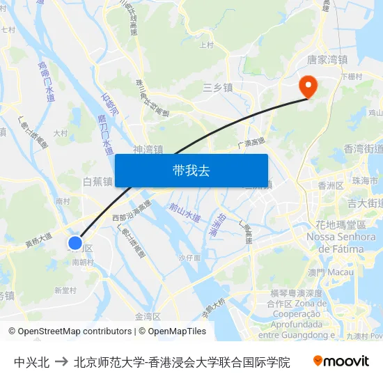 中兴北 to 北京师范大学-香港浸会大学联合国际学院 map