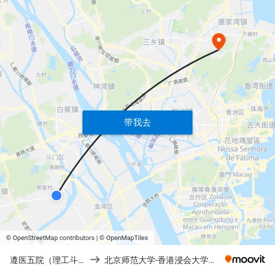 遵医五院（理工斗门校区） to 北京师范大学-香港浸会大学联合国际学院 map