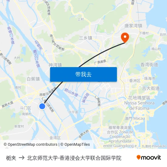 栀夹 to 北京师范大学-香港浸会大学联合国际学院 map