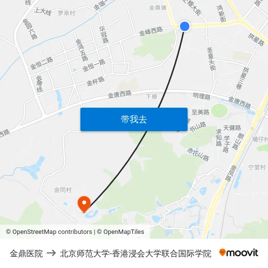 金鼎医院 to 北京师范大学-香港浸会大学联合国际学院 map