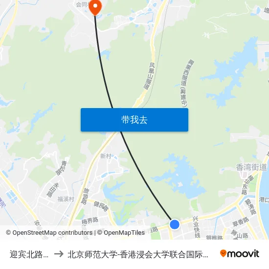 迎宾北路口 to 北京师范大学-香港浸会大学联合国际学院 map