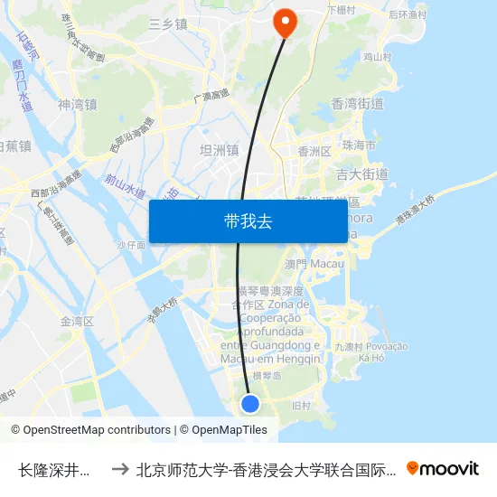 长隆深井基地 to 北京师范大学-香港浸会大学联合国际学院 map