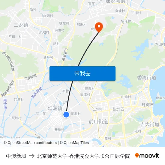 中澳新城 to 北京师范大学-香港浸会大学联合国际学院 map