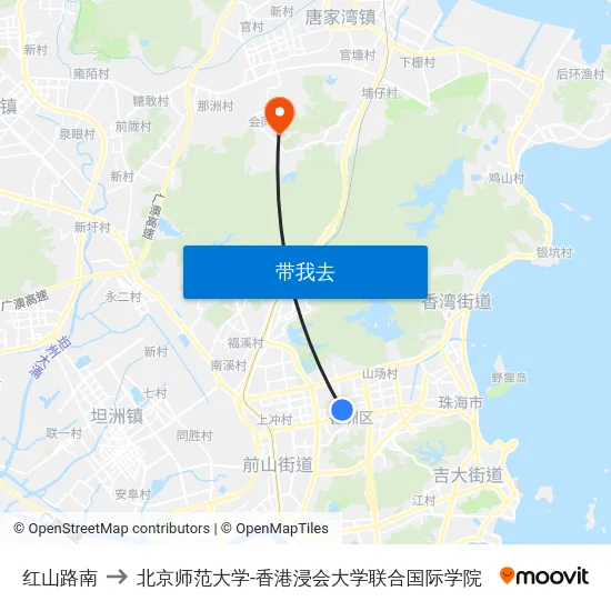 红山路南 to 北京师范大学-香港浸会大学联合国际学院 map