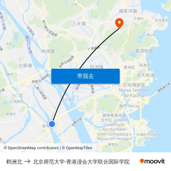 鹤洲北 to 北京师范大学-香港浸会大学联合国际学院 map