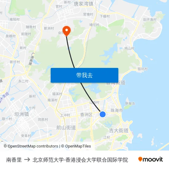 南香里 to 北京师范大学-香港浸会大学联合国际学院 map