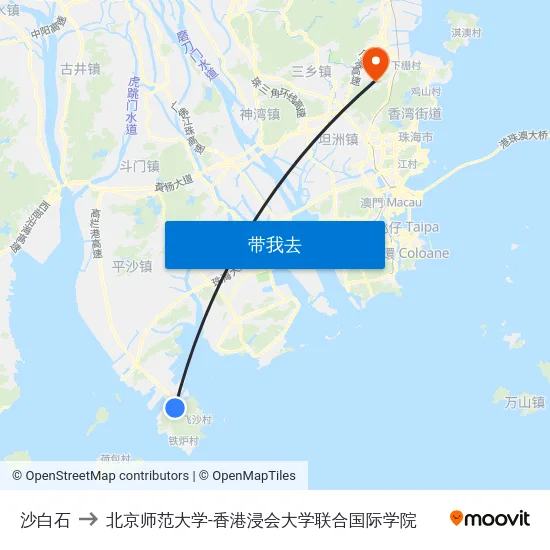 沙白石 to 北京师范大学-香港浸会大学联合国际学院 map