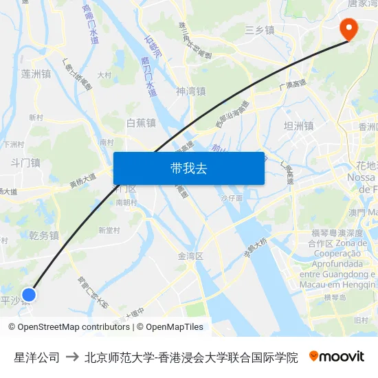 星洋公司 to 北京师范大学-香港浸会大学联合国际学院 map