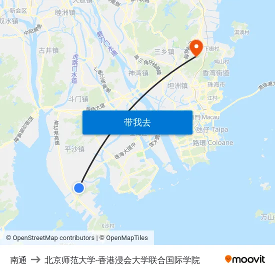 南通 to 北京师范大学-香港浸会大学联合国际学院 map