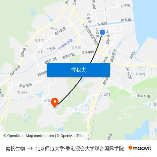 健帆生物 to 北京师范大学-香港浸会大学联合国际学院 map