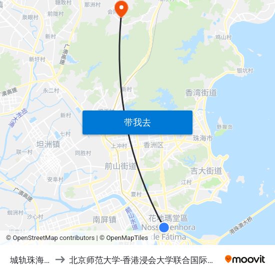 城轨珠海站 to 北京师范大学-香港浸会大学联合国际学院 map