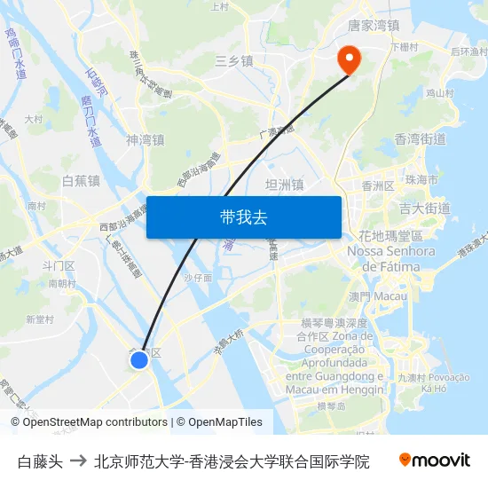 白藤头 to 北京师范大学-香港浸会大学联合国际学院 map