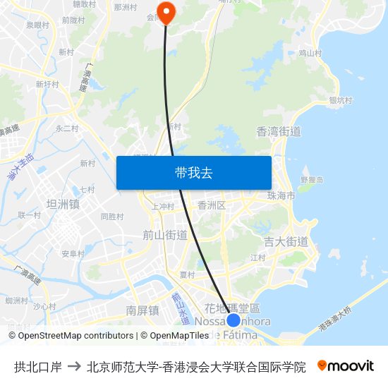 拱北口岸 to 北京师范大学-香港浸会大学联合国际学院 map