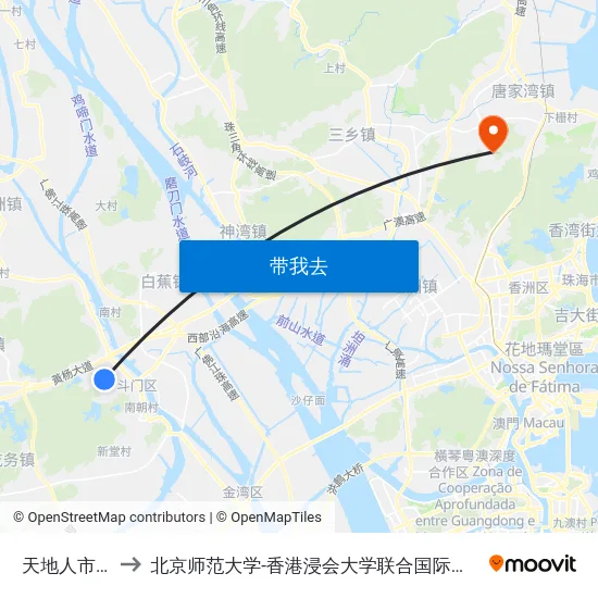 天地人市场 to 北京师范大学-香港浸会大学联合国际学院 map