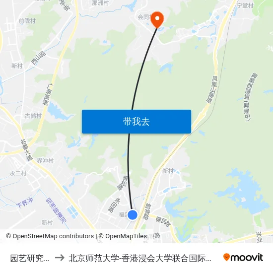 园艺研究所 to 北京师范大学-香港浸会大学联合国际学院 map