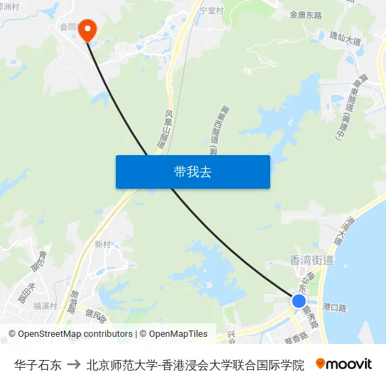 华子石东 to 北京师范大学-香港浸会大学联合国际学院 map