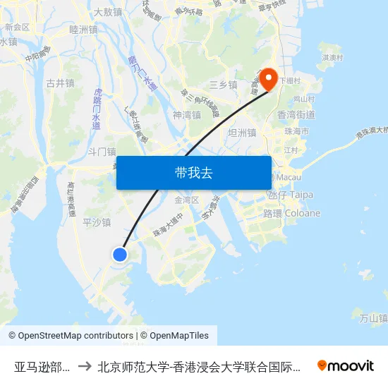亚马逊部落 to 北京师范大学-香港浸会大学联合国际学院 map