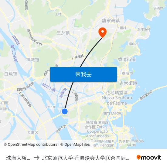 珠海大桥东 to 北京师范大学-香港浸会大学联合国际学院 map