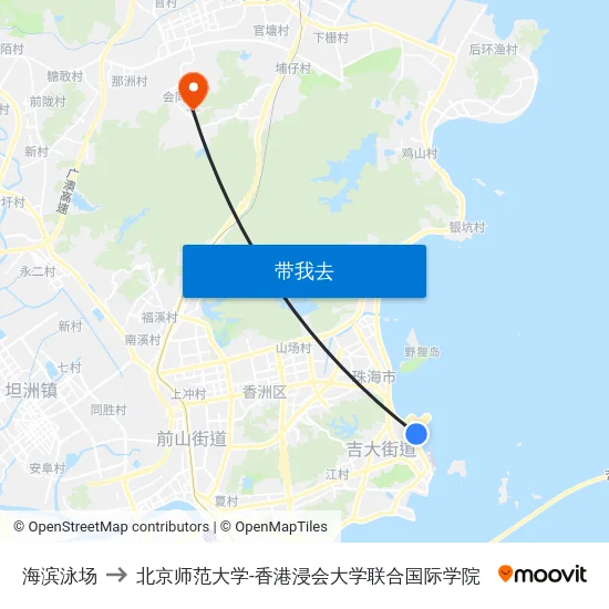 海滨泳场 to 北京师范大学-香港浸会大学联合国际学院 map
