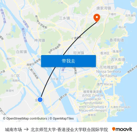 城南市场 to 北京师范大学-香港浸会大学联合国际学院 map