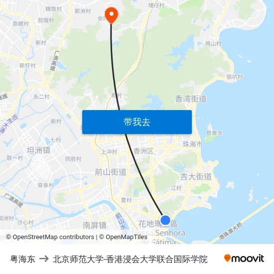粤海东 to 北京师范大学-香港浸会大学联合国际学院 map