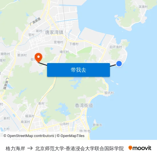 格力海岸 to 北京师范大学-香港浸会大学联合国际学院 map