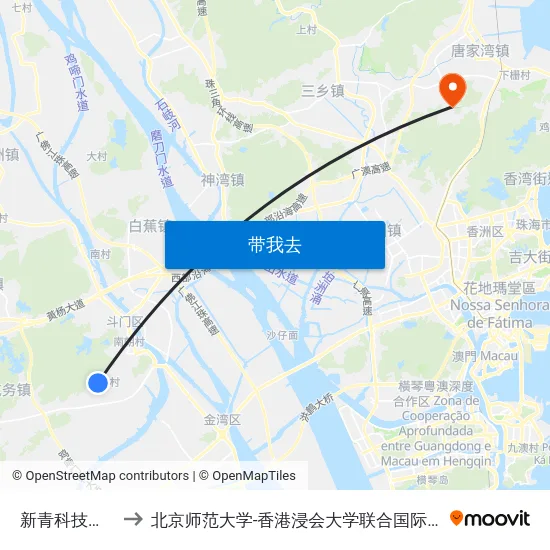 新青科技园北 to 北京师范大学-香港浸会大学联合国际学院 map