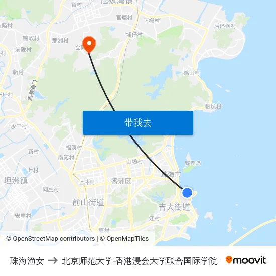 珠海渔女 to 北京师范大学-香港浸会大学联合国际学院 map