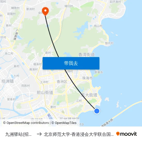 九洲驿站(招呼站) to 北京师范大学-香港浸会大学联合国际学院 map