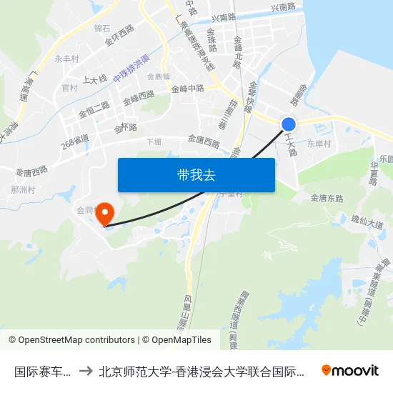国际赛车场 to 北京师范大学-香港浸会大学联合国际学院 map