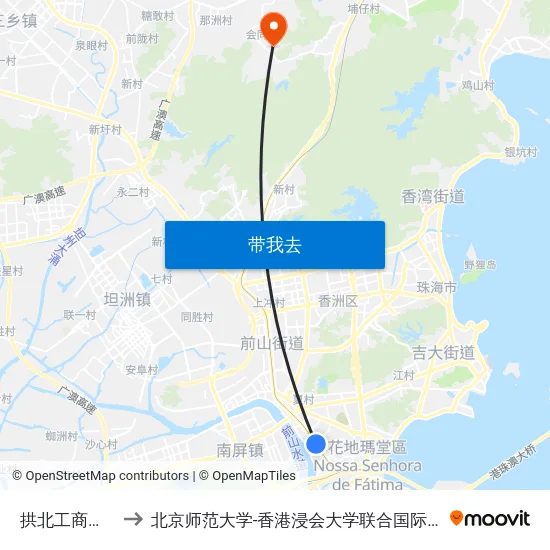 拱北工商分局 to 北京师范大学-香港浸会大学联合国际学院 map