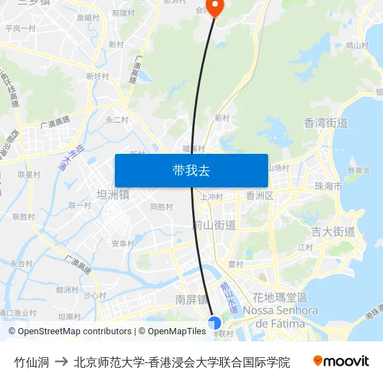 竹仙洞 to 北京师范大学-香港浸会大学联合国际学院 map
