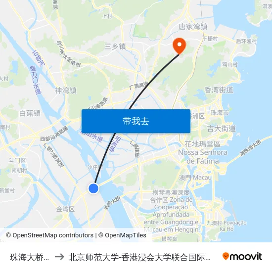 珠海大桥西 to 北京师范大学-香港浸会大学联合国际学院 map