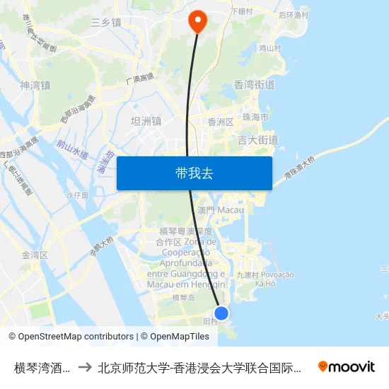 横琴湾酒店 to 北京师范大学-香港浸会大学联合国际学院 map