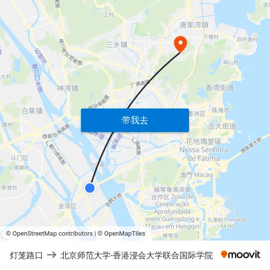 灯笼路口 to 北京师范大学-香港浸会大学联合国际学院 map