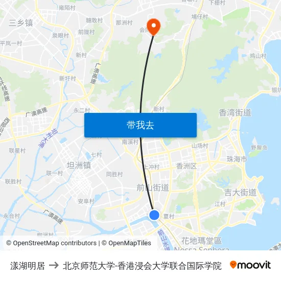 漾湖明居 to 北京师范大学-香港浸会大学联合国际学院 map