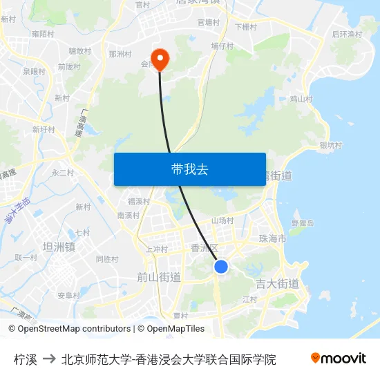 柠溪 to 北京师范大学-香港浸会大学联合国际学院 map