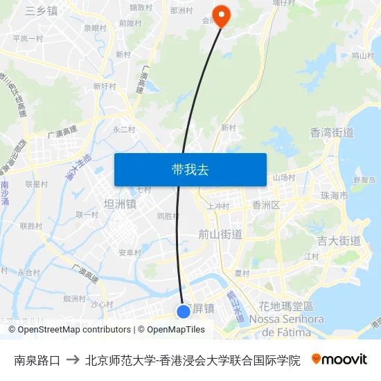 南泉路口 to 北京师范大学-香港浸会大学联合国际学院 map
