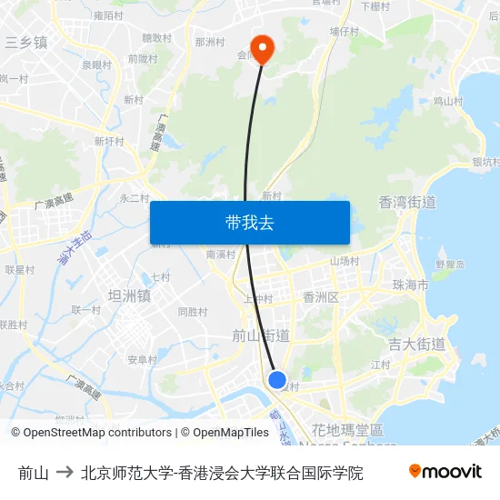 前山 to 北京师范大学-香港浸会大学联合国际学院 map