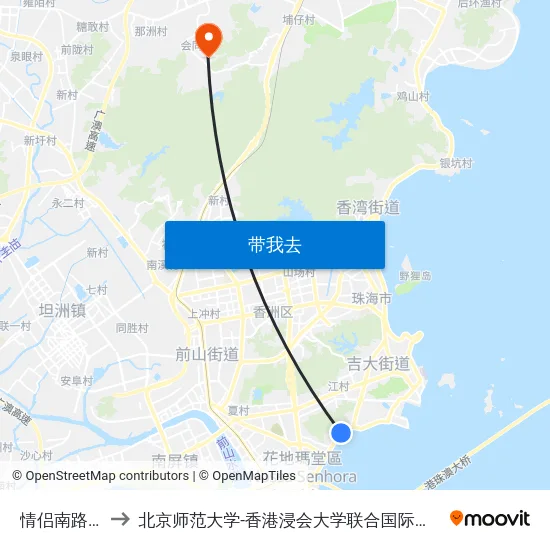 情侣南路南 to 北京师范大学-香港浸会大学联合国际学院 map