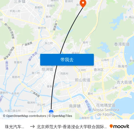 珠光汽车公司 to 北京师范大学-香港浸会大学联合国际学院 map